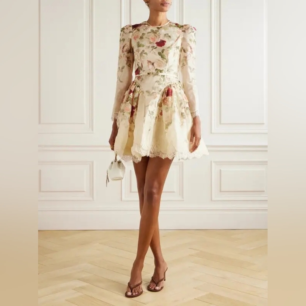 ZimmermannFloral Lace Paneled Mini Dress Size 1 US6 M
